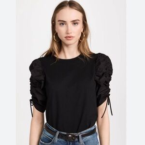 Frame Ruched Tie Sleeve Tee - Black